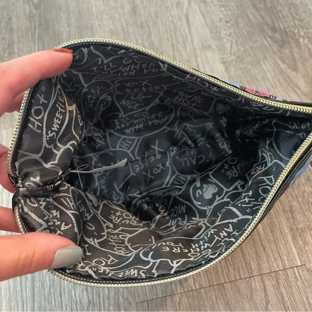 BETSEY JOHNSON French Paris Print Cosmetic Bag French Bulldog Tea Cup Pop Art
